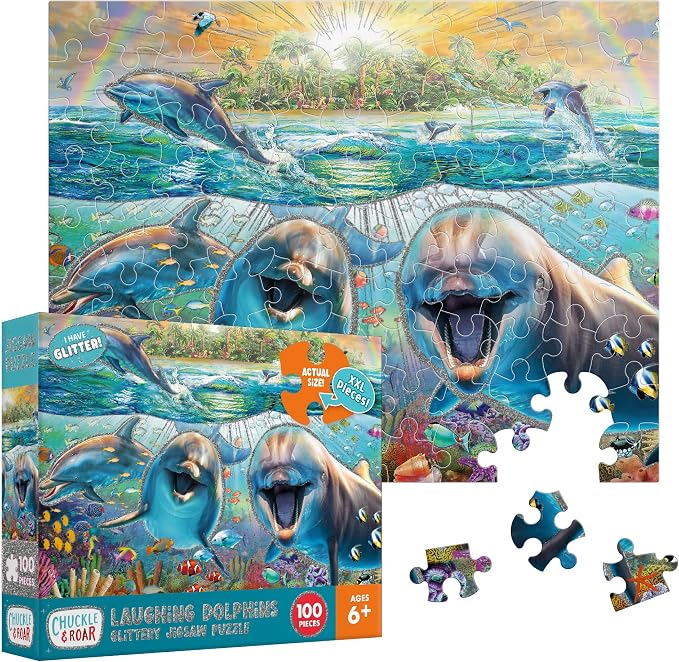 Chuckle and Roar – 100 Piece XL Jigsaw Puzzle – Dazzling Underwater Adventure - Exciting, Colorful Scene with Laughing Dolphins - Premium Quality - Ideal Gift - Screen-Free Fun - Children Age 6+