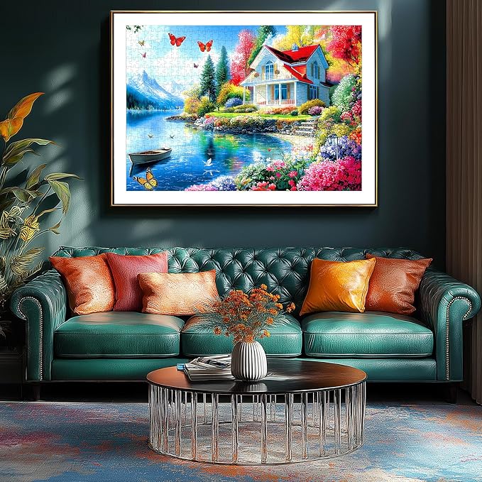 Puzzles for Adults 1000 Pieces, Lakeside Villa Impossible Hard Difficult Challenging Puzzles for Adults, Landscape Jigsaw Puzzle for Family Games Gift, 27.5 x 19.7 inch