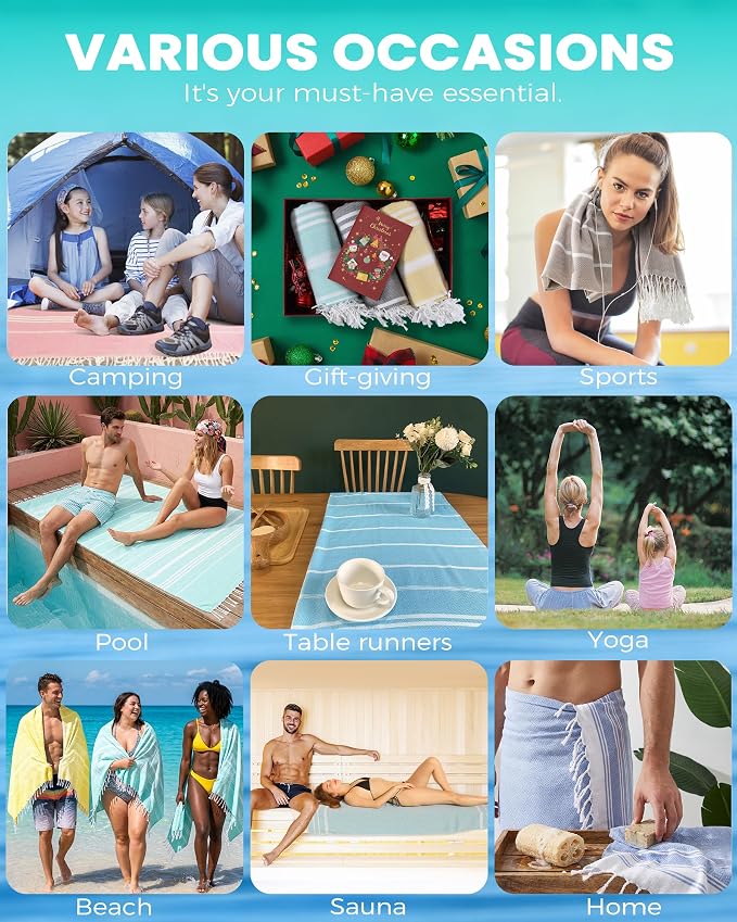 6 Packs Oversized Turkish Beach Vacation Essentials Bath Towel Set Bulk Extra Large Sand Free Quick Dry Swim Camping Pool Clearance Towels Travel Blanket Adult Stripe Proof Cloud Men Women Adult