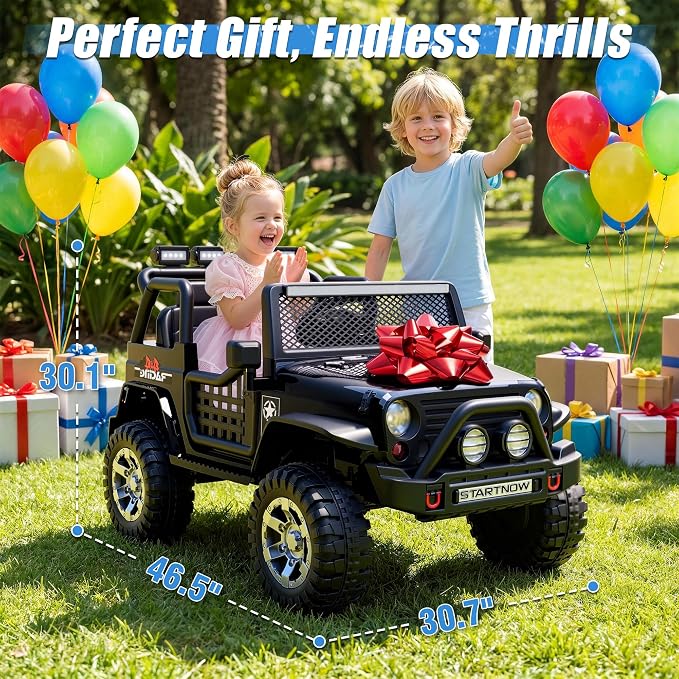 24V 4WD Ride on Truck Car w/800W Motors, 2 Seater, Remote Control, Gift Flower, 3 Speeds, Pop Music, Power 4 Wheels, 24 Volt Ride on Toy Cars for Big Kids Boys Girls, Black