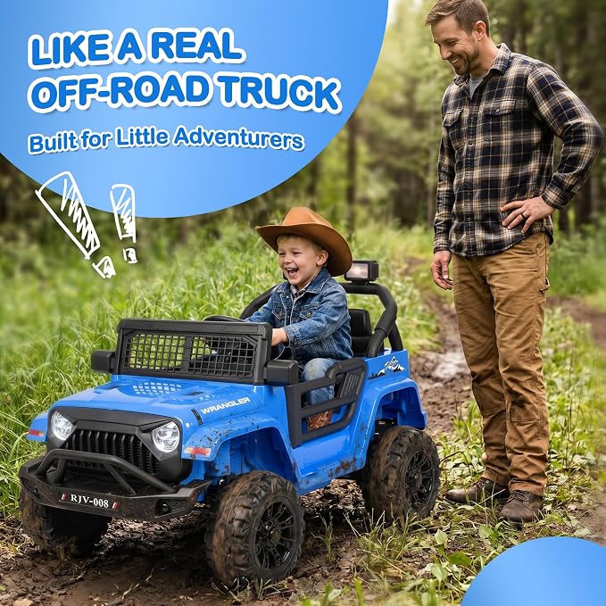 12V 7AH Kids Ride-On Truck Car, Electric Car with Parent Remote Control, Spring Suspension, LED Lights, Bluetooth, Music, Blue