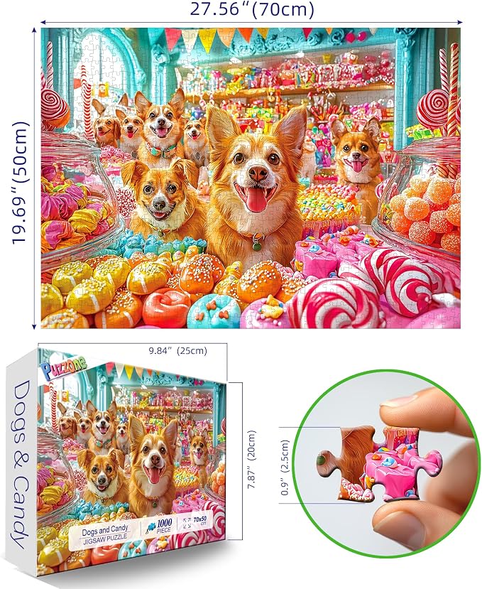 Puzzles for Adults 1000 Pieces, Cute Dogs and Candy Jigsaw Puzzle for Adults, Fun & Challenging Puzzles for Adult Family Game Gift for Friends and Family (27.5"x19.7")