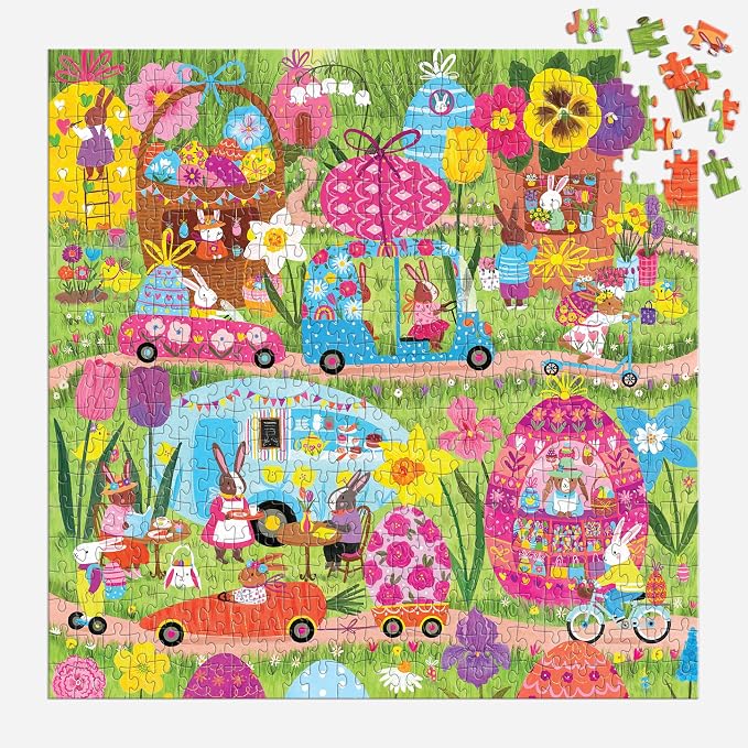 Mudpuppy Hoppin Around – 500 Piece Family Jigsaw Puzzle with Colorful and Fun Illustrations of Adorable Bunnies for Children Ages 8 and Up