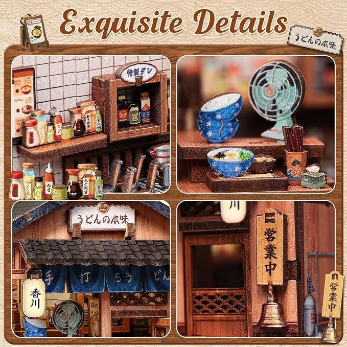 Cutefun DIY Miniature House Kit, 103 Pcs 3D Wooden Puzzle Tiny House Mini House Building Kit for Beginners & Teens – Palm-Sized DIY Japanese Booknook Dollhouse for Bookshelf Decor (Kagawa Udon House)