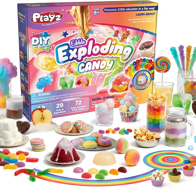 Playz Edible Exploding Candy Making Science Kit for Kids Ages 8-12 Years Old - Food Science Chemistry Kid Science Kit with 29 Experiments, Educational Science Kits for Boy & Girls