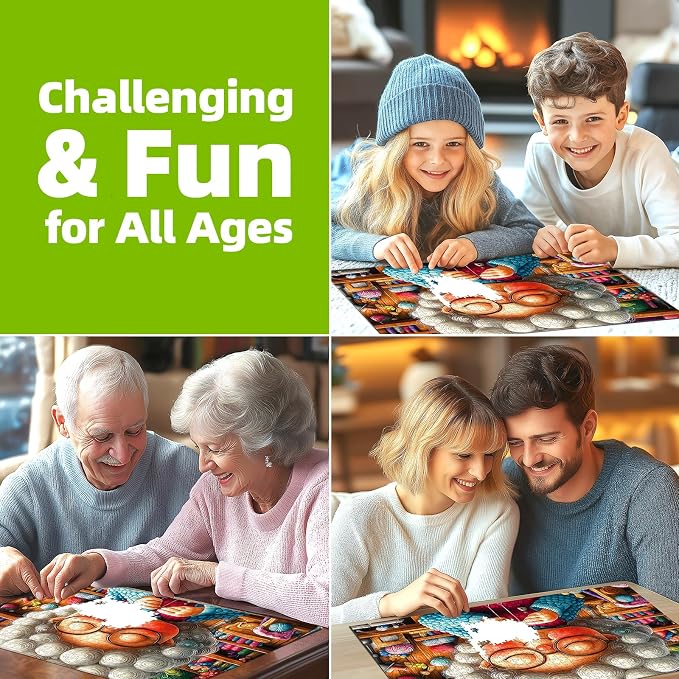 Knitting Grandma 500 Piece Puzzle for Adults Cozy Craft Room Colorful Yarn Balls Jigsaw Puzzle with Letters on Back Fun Cute Cartoon Relax Puzzles for Seniors Family