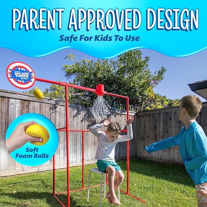 GoSports Backyard Water Toy Game for Kids & Family - Carnival-Style Splash Tower Dunk Tank with Water Balloons - Safe Design and Durable Weather-Resistant Construction - Ages 8 and Up