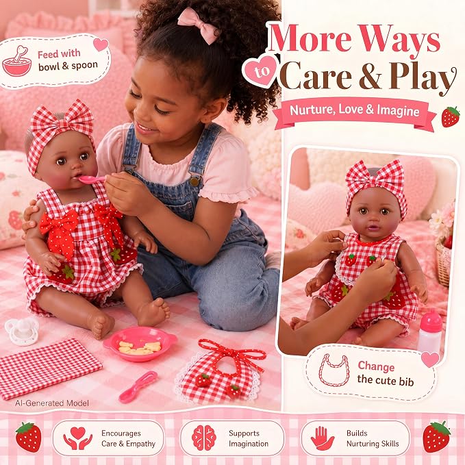 BABESIDE Black Baby Dolls Set - 15 Inch Soft Full Vinyl Washable Realistic Baby Doll with Feeding Accessories, Poseable Real Life Baby Dolls, Interactive Play Toy Gift for Kids Age 3+