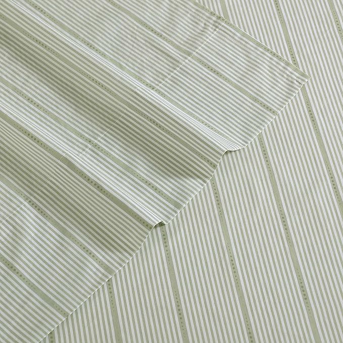 Nautica - Queen Size Sheets Set, Crisp & Tailored Floral Bedding with a Smooth Cotton Percale, Bed Sheets with Matching Pillowcases & Fitted Sheet (Ellipse Stripe Green)