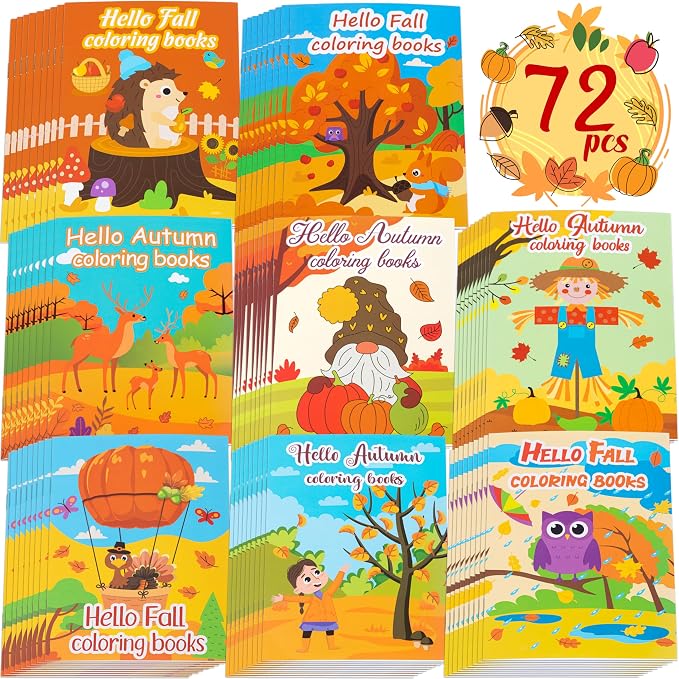 90shine 72PCS Fall Coloring Books for Kids, Thanksgiving Party Favors in Bulk Goodie Bag Stuffers Ages 3-5 4-8