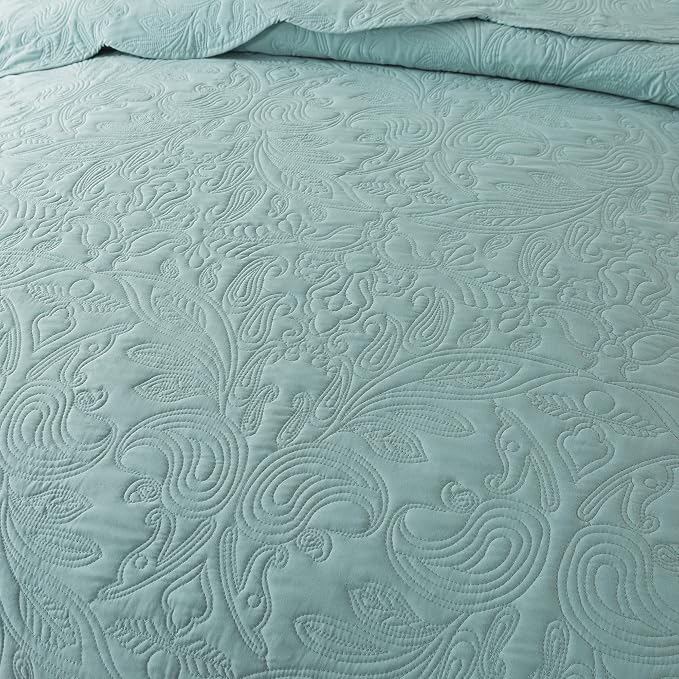 HoneiLife Quilt Set Queen Size - 3 Piece Queen Quilt Bedding Set Microfiber Quilt Sets Lightweight Bedspreads Reversible Coverlets Retro Bed Cover Floral Bedding Set All Season Quilts-Sage Green