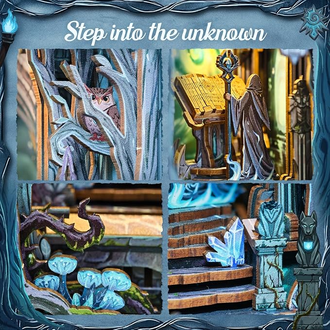 Cutefun Book Nook Kit - DIY Miniature House Kit for Adults and Teens, DIY Dollhouse Bookshelf Insert with LED Light, Gifts for Family and Friends (The Gate of Wonderland)