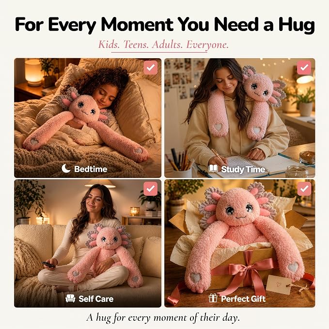 Huggle Healers Weighted Stuffed Animals for Adults, Teens and Kids - 36 Inch Long Plush Arms Pink Stuffed Animal for Hugs - 4.5lb Axolotl Plushies - Ula Axolotl