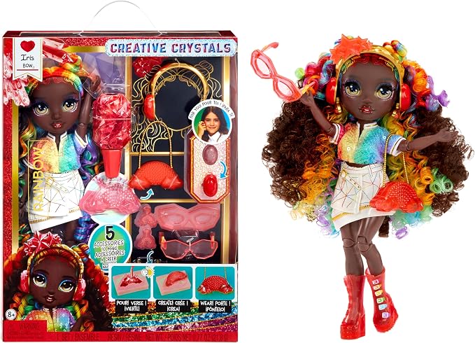 Rainbow High Creative Crystals Iris - Rainbow 11” Fashion Doll with Crystal Accessory Make It Kit, Ring for You, DIY, Crafts, Resin Play, Kids Gift 8+