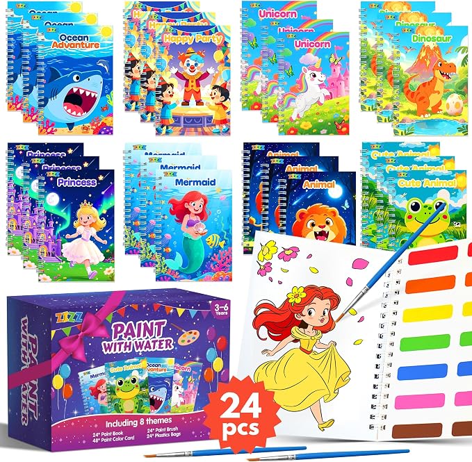ZIZZ 24Packs Water Coloring Books -Kids Arts and Crafts for Kids 4-8, Party Favors Goodie Bags Stuffers for Kid, Easter Basket Stuffers for Toddlers, Birthday Christmas Easter Classroom Gifts Prizes