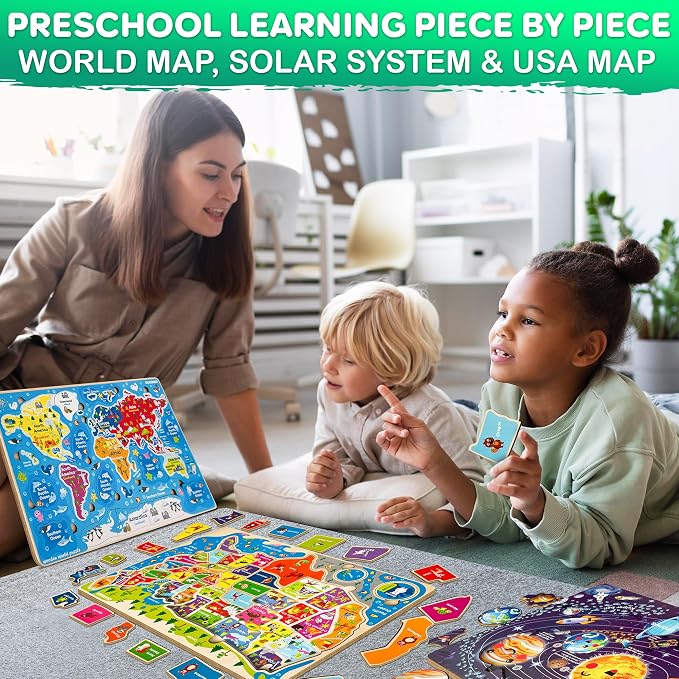 QUOKKA Puzzles for Kids Ages 4-6 - 3 Set Toddler Wooden Puzzles for Kids Ages 3-5- Learning United States Toys for Childrens 6-8 - Educational Toys for 3 Year Old Boys and Girls - Award Winning
