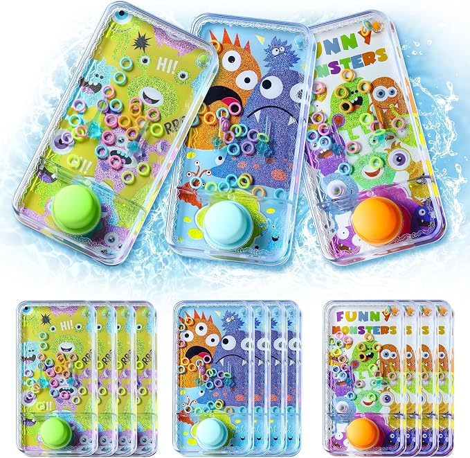Cleboen 12 Pack Handheld Water Games for Kids, Water Ring Toss Handheld Games Monster Party Favors Goodie Bag Stuffers Classroom Rewards for Boys Girls, Stress-Relief Car Games Travel Toys for Kids