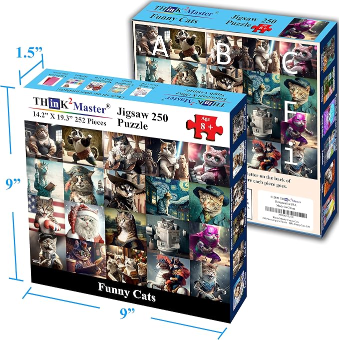 Think2Master Funny Cats 250 Pieces Jigsaw Puzzle Featuring Kittens and Cats. Great Gift. Large Pieces. Size: 14.2” X 19.3”