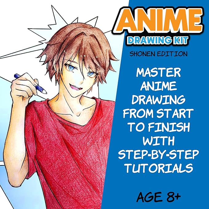 Faber-Castell Anime Drawing Kit: Shonen Edition | Step-by-Step Instruction Book with 20 Practice Pages, Color Pencil Set & Drawing Supplies for Kids, Summer Craft Supplies (1 Book)