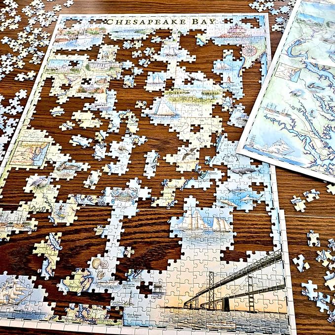 Chesapeake Bay Map Jigsaw Puzzle – 1000 Pieces, Hand-Drawn Artwork, Educational Family Puzzle, Includes Poster – 19.8” x 26.4”