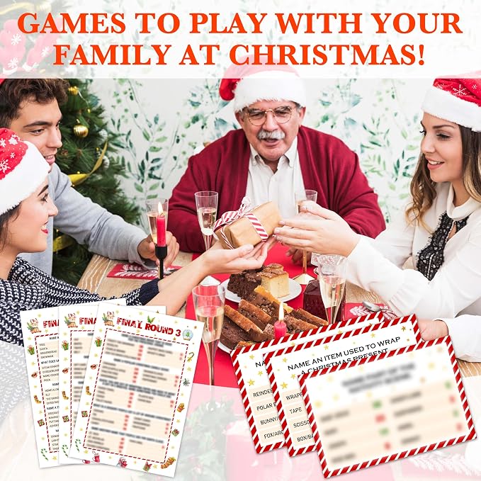Christmas Games For Families, Christmas Friendly Feud Game, Holiday Games For Adults Large Group Party, Christmas Party Games, Christmas Trivia Card Games - a001