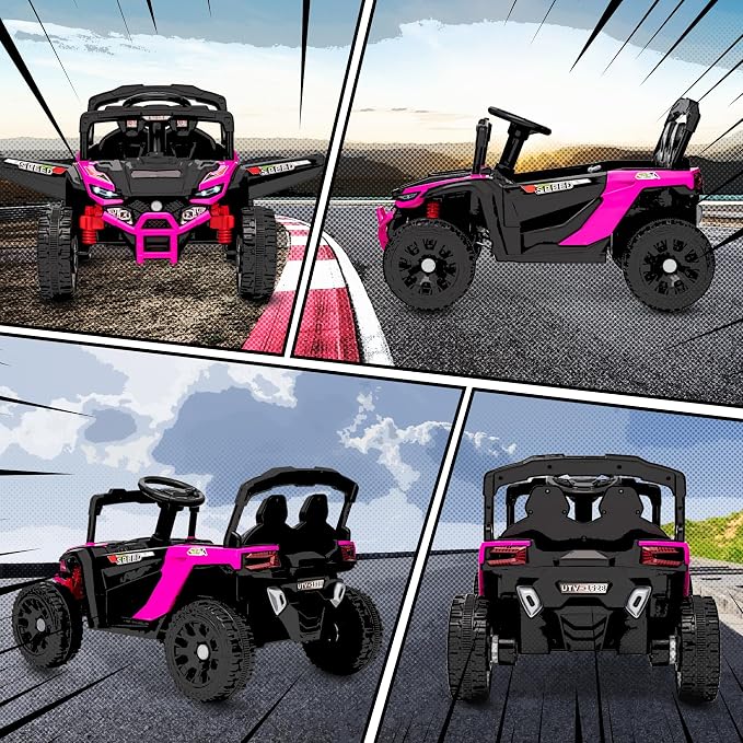 Qaba 12V Kids Ride On Car Truck, Battery Powered Electric UTV Vehicle with Rear Suspension, Remote Control, LED Lights, Music, Horn, Speed Up to 3.1 mph, for 3-5 Years Boys Girls, Pink