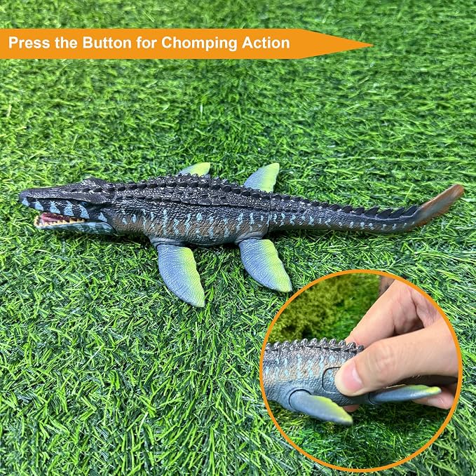 EKU Dinosaur Toys Chomp Action Mosasaurus Spinosaurus Toy, Movable Head Attack Motion Parasaurolophus Realistic Dino Action Figures for Kids Jurassic World Toys Ages 3-12 Boys Girls