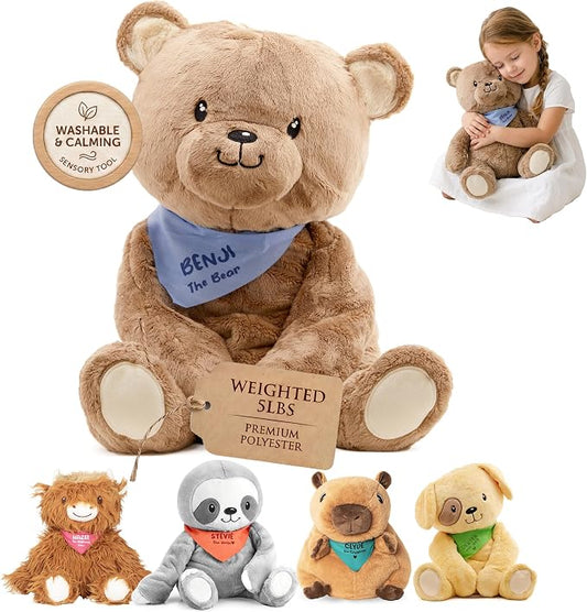 Lilly's Love Weighted Stuffed Animals for Adults & Kids — 5lb Calming Bear Plush for Anxiety, ADHD & Sensory | Machine Washable Weighted Stuffed Animal w/Removable Insert | Benji The Bear
