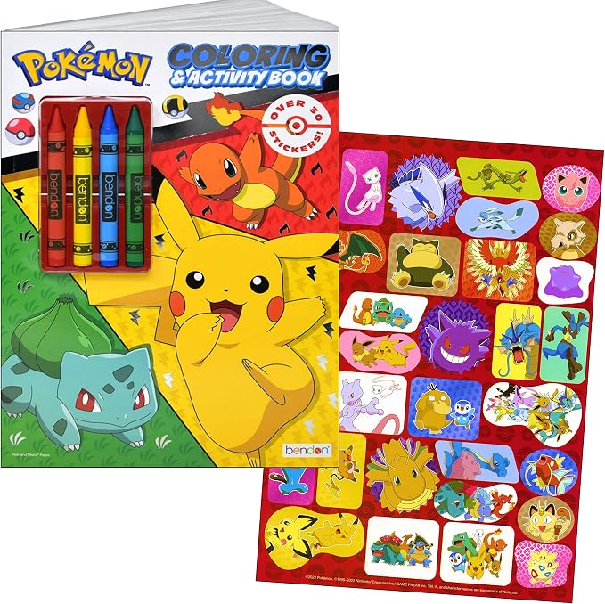 Bendon Pokemon Stickers Activity Set with Pokemon Coloring Book with Stickers, Reward Sticker Set, Craft Door Hanger