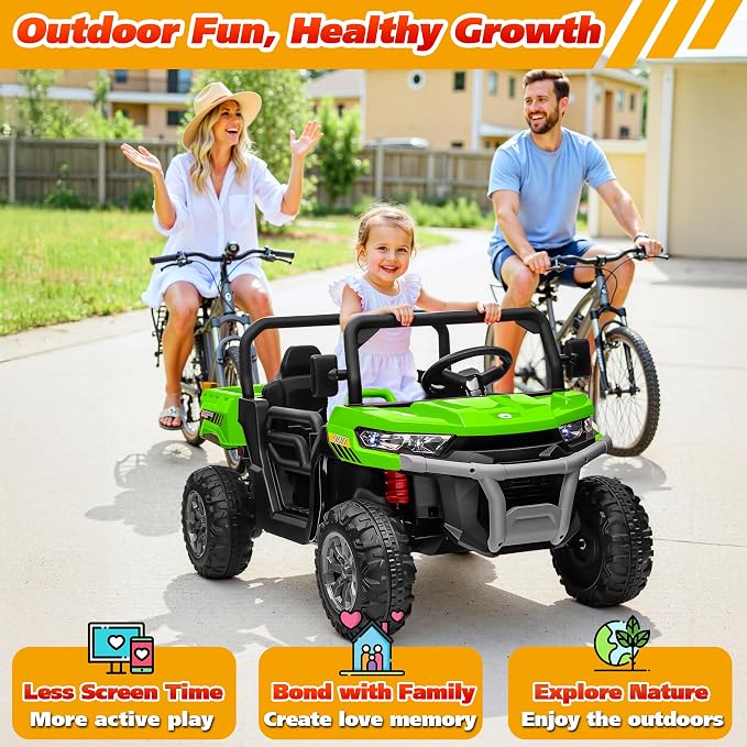 Joyracer 4WD 24 Volt Ride on Toys, 800W Ride on Truck for Kids, 2 Seater Power Car Wheels w/Dump Bed & Shovel, Ride on UTV w/Remote Control, Bluetooth, LED Lights,Green