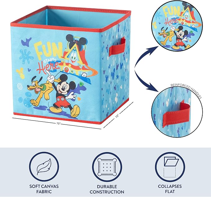 Disney Mickey Mouse Set of Two Spacious Collpasible Storage Cubes, 10"x10"