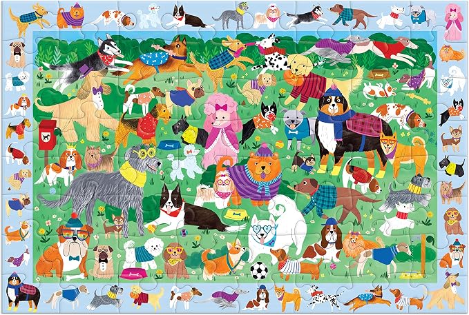 Mudpuppy Doggie Days — 64 Piece Search & Find Puzzle Jigsaw Puzzle Featuring A Variety of Dogs and Puppies and Over 40 Hidden Images to Find for Ages 4+