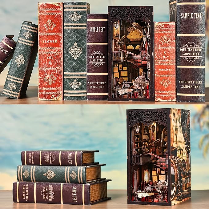 TOYQI Book Nook Kit, Book Nook Kits for Adults | DIY Miniature Dollhouse Kit 3D Wooden Puzzle Booknook Bookend with LED Light