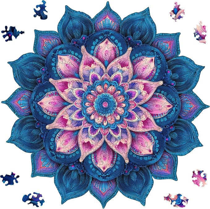 Ixfyloop Mandala Wooden Puzzles for Adults 471 Pieces, Lotus Jigsaw Puzzles Mindfulness Yoga Gift for Women, Relaxing Stress Relief Wooden Puzzles, Wood Puzzles Adult 16.4x16.5 inch