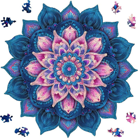 Ixfyloop Mandala Wooden Puzzles for Adults 471 Pieces, Lotus Jigsaw Puzzles Mindfulness Yoga Gift for Women, Relaxing Stress Relief Wooden Puzzles, Wood Puzzles Adult 16.4x16.5 inch
