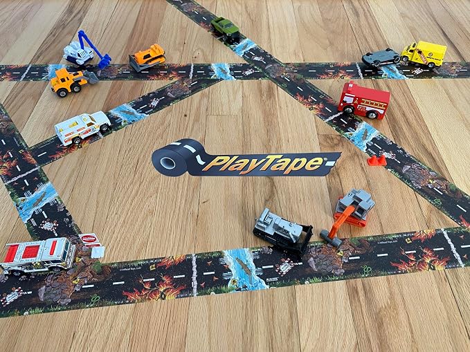 PlayTape Rescue Road Tape for Toy Cars - Sticks to Flat Surfaces, No Residue, 2 in. x 30 ft. Roll