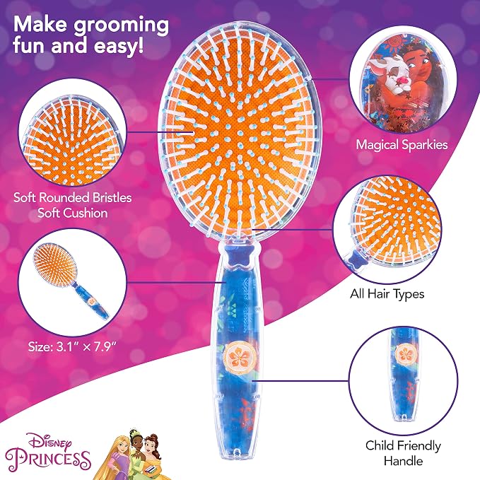 Moana Hair Brush with Magical Sparkling Stars Confetti HairBrush - Kids Hair Brush Ages 3+