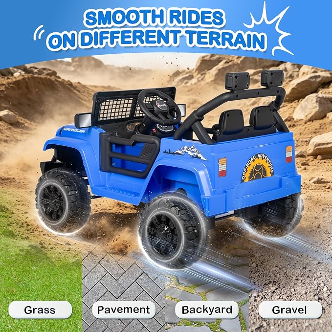 12V 7AH Kids Ride-On Truck Car, Electric Car with Parent Remote Control, Spring Suspension, LED Lights, Bluetooth, Music, Blue
