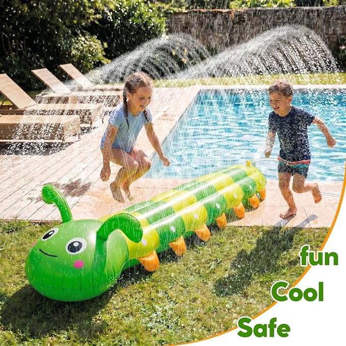 Water Sprinkler for Kids, Large Caterpillar Inflatable Sprinkler, Kids Sprinklers for Yard, Outdoor Water Toys Spray Summer Water Play for Boys Girls Dogs Backyard (Green)