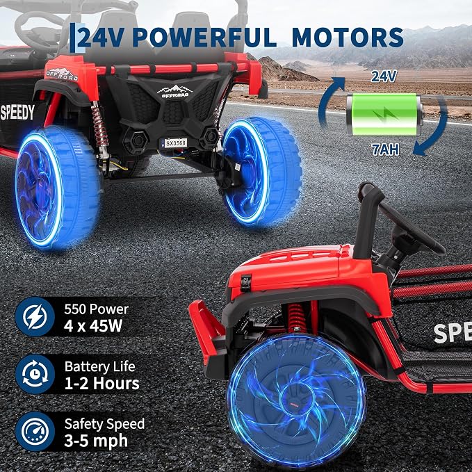 Garvee 24V Kids Electric Ride On Car with 4 x 45W Powerful Motors, Parent Remote Control & Manual Driving, Safety Speed 3-5 MPH, MP3 Player, Smooth Start, for Ages 3-8, Red