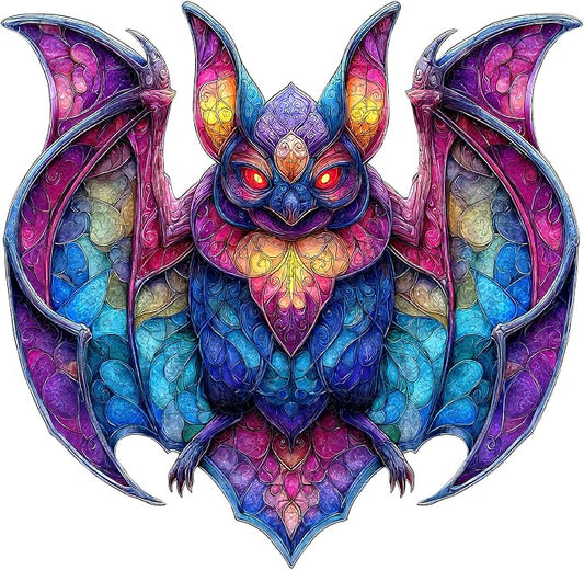 MEATRN Wooden Puzzles for Adults and Kids - Stained Glass Bat Wood Jigsaw Puzzle, Mystical Nocturnal Creature, Relaxing Family Game, Festival Decorative Gift, 503 Pcs, 16.7x16.3 in
