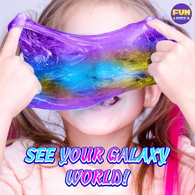 Toy Galaxy Slime Kit for Boys Girls 10-12, FunKidz Ultimate Metallic Slime Making Kit for Kids Ages 8-12 DIY Glow Galactic Globe Shape Fun Slime Gifts