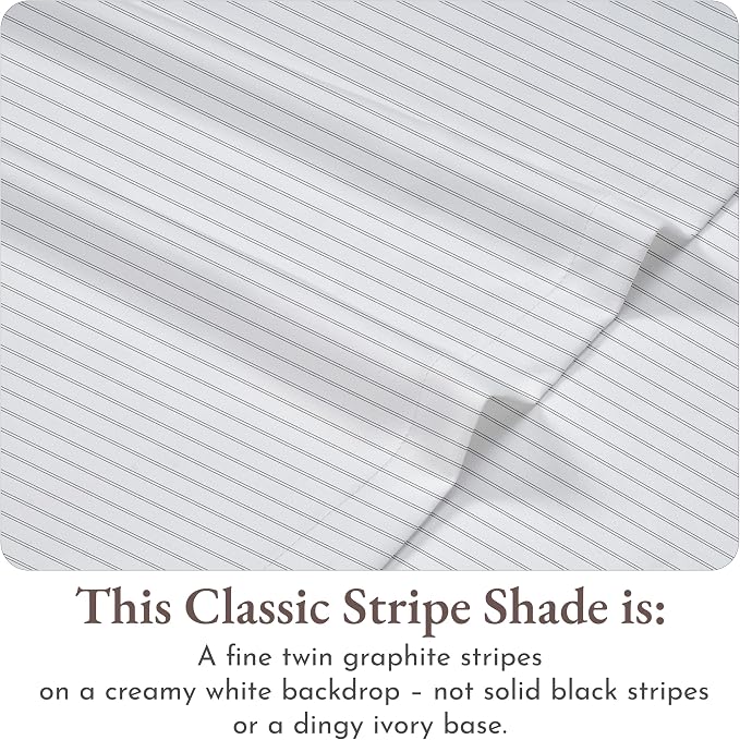 California Design Den Stripe Sheet Set Twin XL, 100% Cotton Twin XL Sheet Set, 12" Pocket Twin XL Size Sheets & Pillowcase Set, Soft Sateen Weave - Classic Stripe