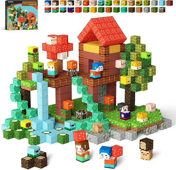 GobiDex 200PCS Magnetic Blocks Village Animal Playset, Sensory Building Pretend Play Toys, STEM Educational Gift for Toddlers
