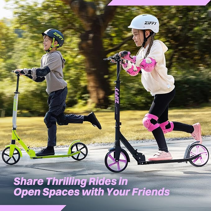 JOVA ZIFFY Scooter for Kids with Hand Brake, Foldable Kick Scooter for Ages 6-12, Lightweight Scooter for Boys with 4 Adjustable Heights, ABEC9 Bearings, Supports Up to 220 lbs