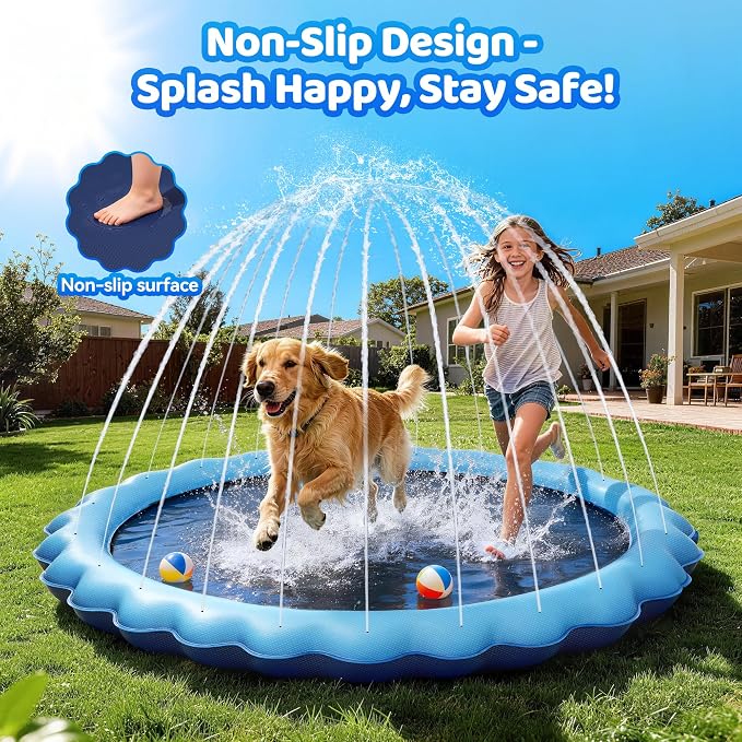 Meowant Splash Pad for Kids and Pet, Not-Slip Sprinkler Play Mat for Toddler and Dog, Summer Toys, Outdoor Backyard Baby Pool and Dog Pool, Children and Pet for Outside, 60"