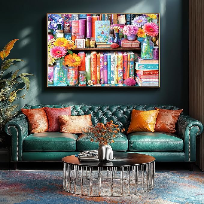 Vibrant Book Nook 1000 Piece Puzzle for Adults, Fun Puzzles for Adults 1000 Pieces with HD Print & Poster, 27.5 * 19.7 in Dust Free, for Gifts Halloween Christmas Family Games Lovers