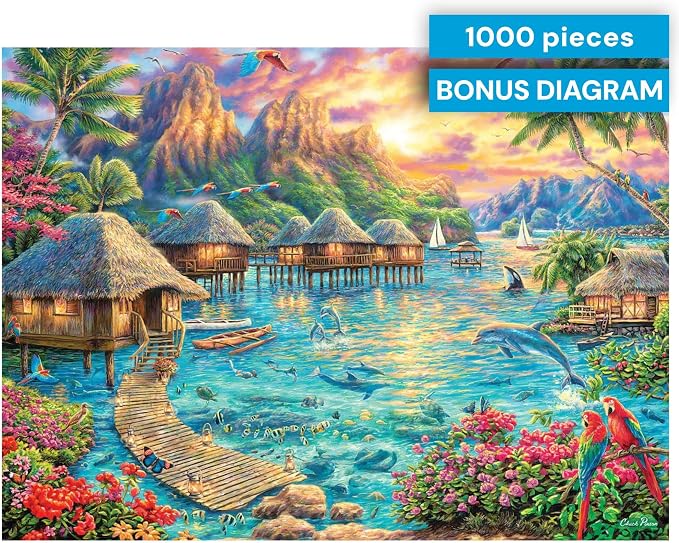 Buffalo Games Chuck Pinson Tropical Oasis 1000 Piece Jigsaw Puzzle - 26.75 x 19.75 in, Ages 14+, Classic - Recycled Board & Poster - Beach Scene - 1000 Piece Puzzle for Adults