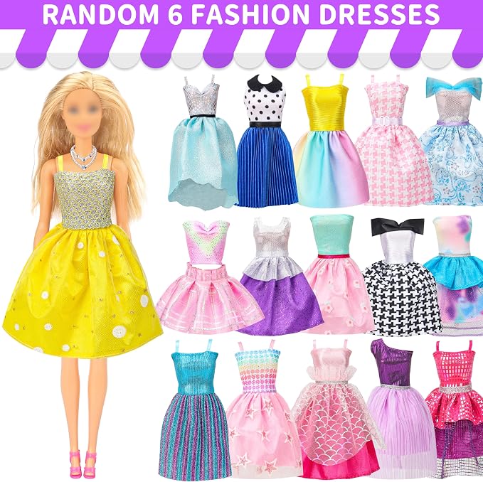 Style Shine Doll Clothes and Accessories Kit,4 Wedding Gowns 2 Evening Dresses 8 Fashion Dresses 6 Set Casual Outfit Top and Pant 2 Swimsuit,18 Hanger 10 Shoe 20 Accessories Toys for Girls Kid Gift