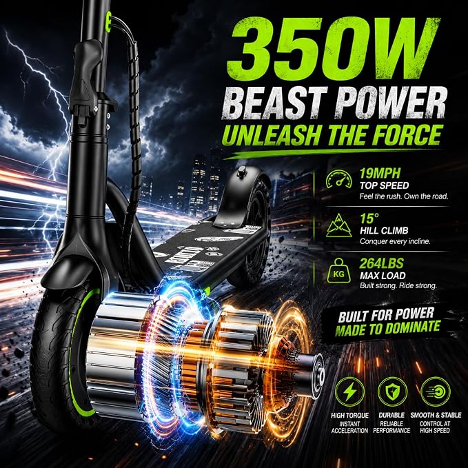 Electric Scooter for Adults, Teens & Big Kids, 350W-500W Motor, 10Mph-21 MPH & 10-28 Miles Max Range, 6.5 to 10 inch Tires, Portable Lightweight E-Scooter